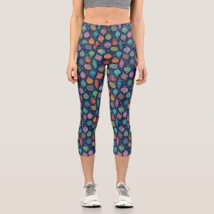 Multicolor Gold Weihnachtsbaum Dekoration Muster Capri Leggings