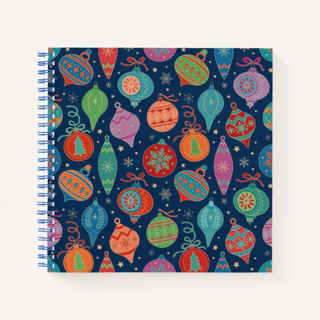 Multicolor Gold Weihnachtsbaum Dekoration Muster Notizbuch (Vorderseite)