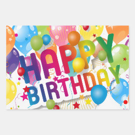 Multicolor Happy Birthday Flat Sheet Gift Wrap Geschenkpapier Set