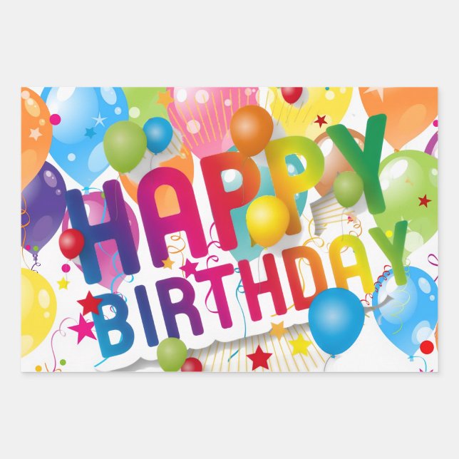 Multicolor Happy Birthday Flat Sheet Gift Wrap Geschenkpapier Set (Wrap every gift in pure birthday joy!)