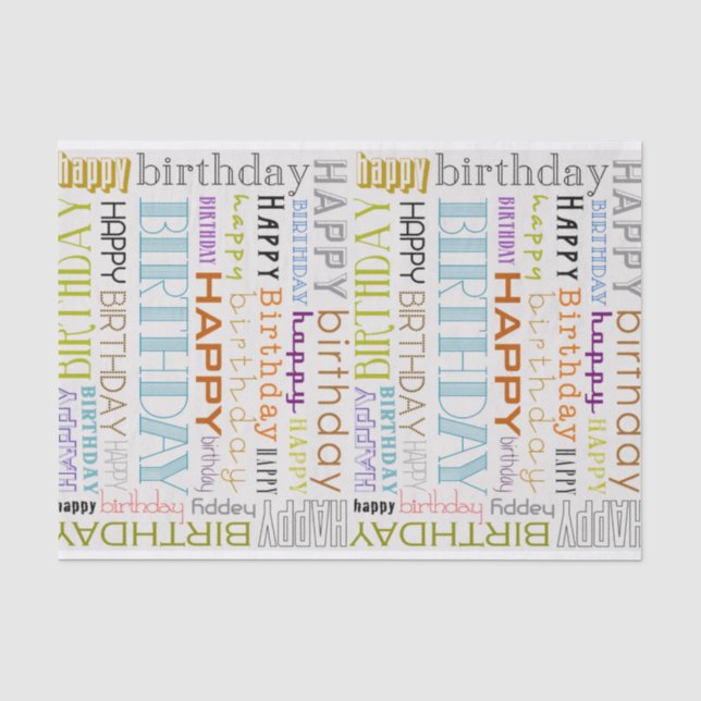 Multicolor Happy Birthday Typografy Tissue Paper Seidenpapier (Vorderseite)