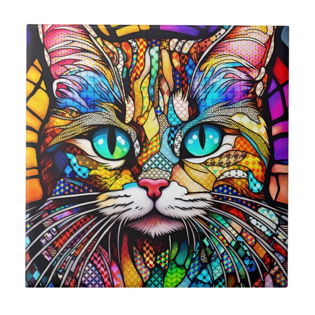 Multicolor-Hartglas-Katze 710 Fliese (Vorderseite)