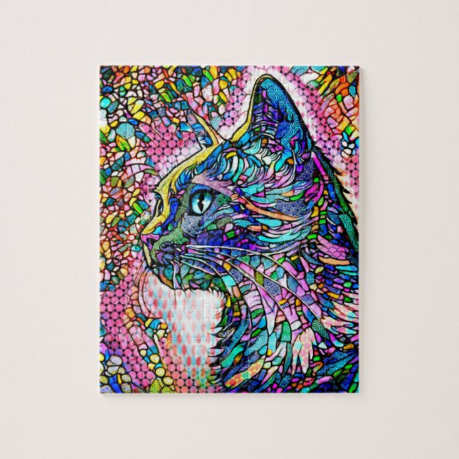 Multicolor-Hartglas-Stilkatze 706 (Vertikal)