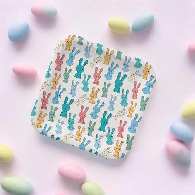 Multicolor-Kaninchen-Cartoon Pappteller (easter rabbitfestival,birthday,wedding,baby shower,special occasion event paper plate party supplies)