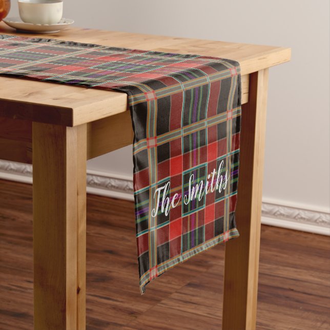 Multicolor Kariert (Tartan) Monogramm, Name Custom Großer Tischläufer (Beispiel)