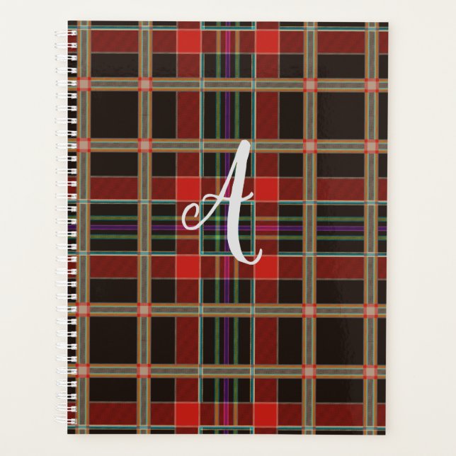 Multicolor Kariert (Tartan) Monogramm, Name Custom Planer (Vorderseite)