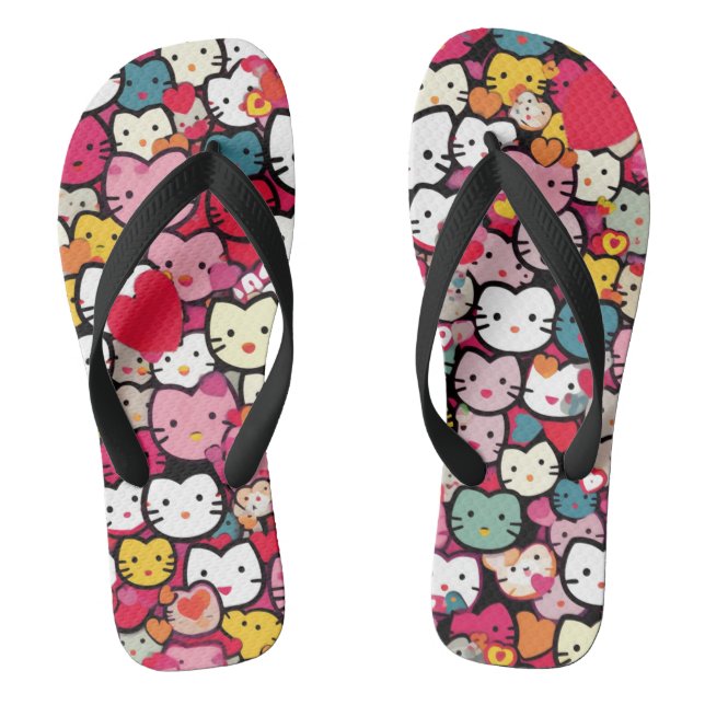 Multicolor Kitty Face Flip Flops (Fußbett)