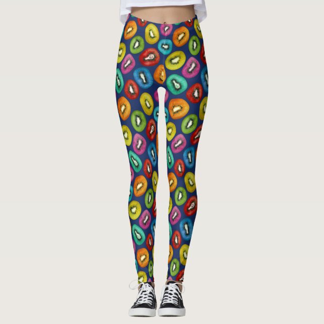 Multicolor Kiwi Muster Leggings (Vorderseite)