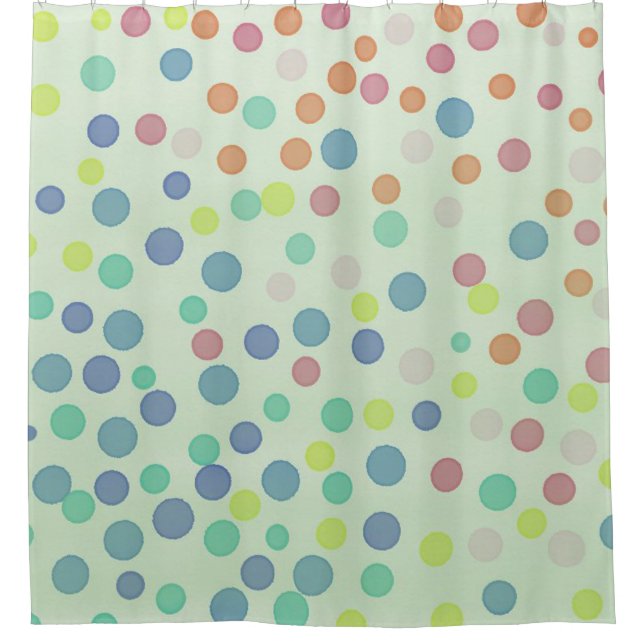 Multicolor Konfetti Punkte auf Minzgrün Duschvorhang (Vorderseite)