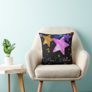 Multicolor leuchtende Sterne - Frohe Weihnachten! Kissen