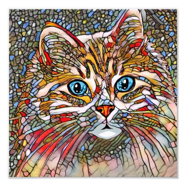 Multicolor Mosaic Style Cat 699 digitale Kunst Fotodruck (Vorne)