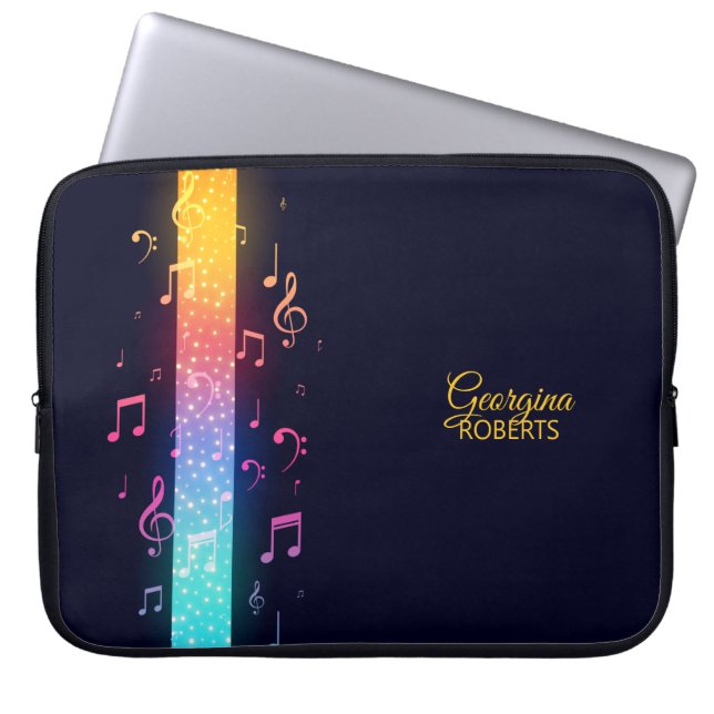 Multicolor-Musiknoten und Individuelle Name Laptopschutzhülle (Vorderseite)