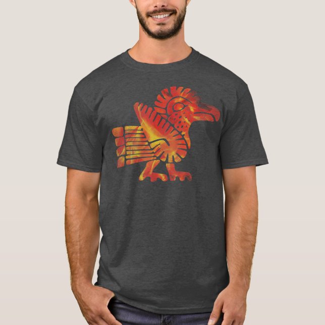 Multicolor Orange Aztec Bird Design T-Shirt (Vorderseite)