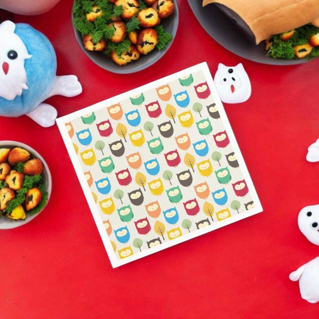 Multicolor Owl Muster Serviette (dinner table napkin)