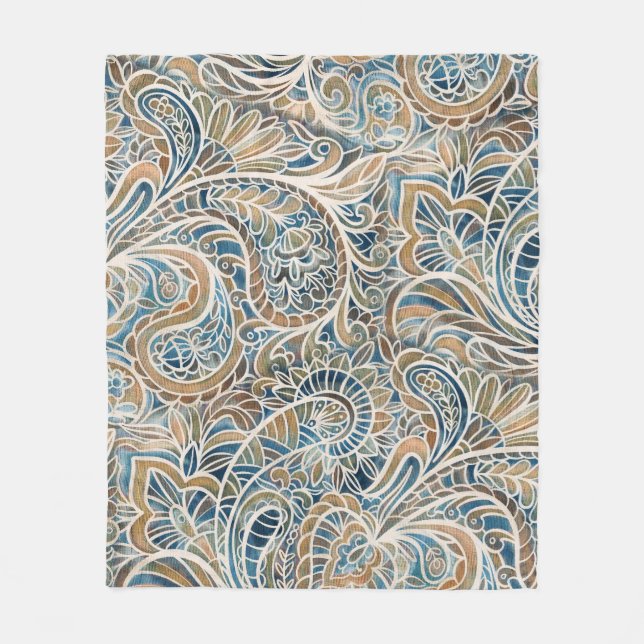 Multicolor Paisley HandGezeichnet Print Fleecedecke (Vorderseite)