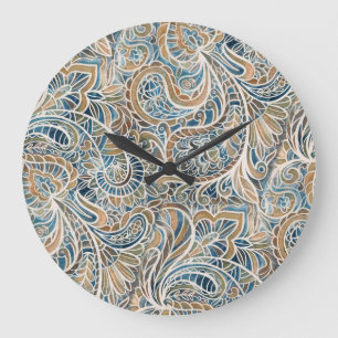 Multicolor Paisley HandGezeichnet Print Große Wanduhr