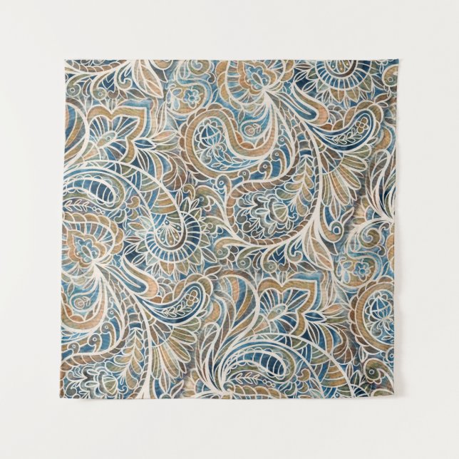 Multicolor Paisley HandGezeichnet Print Wandteppich (Vorderseite)