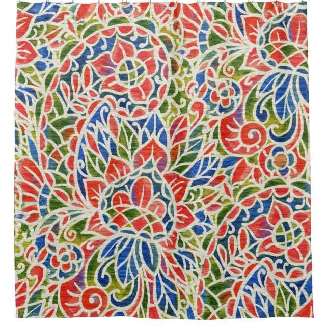 Multicolor Paisley Print Batik Muster Duschvorhang (Vorderseite)