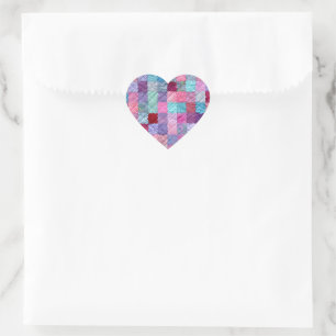 Multicolor-Patchwork-Quilt Herz-Aufkleber