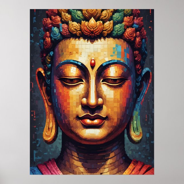 Multicolor Pixel Moderner Art Buddha Poster (Vorne)