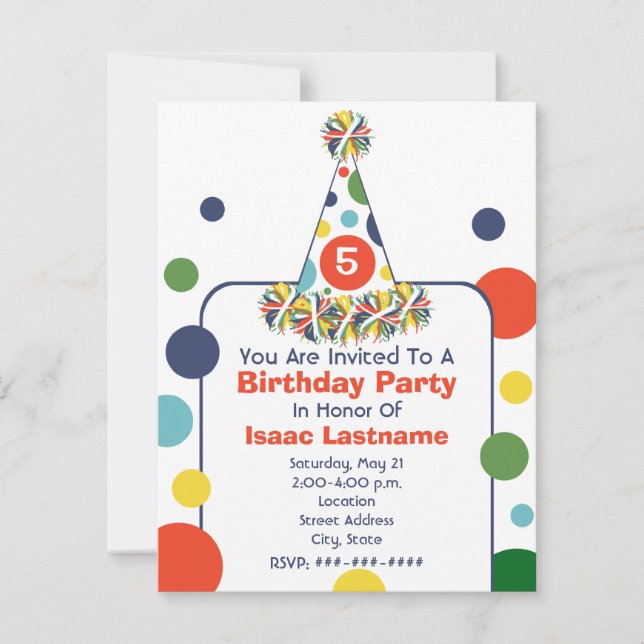 Multicolor Polka Dot Birthday Party Hut einladen Einladung (Vorderseite)