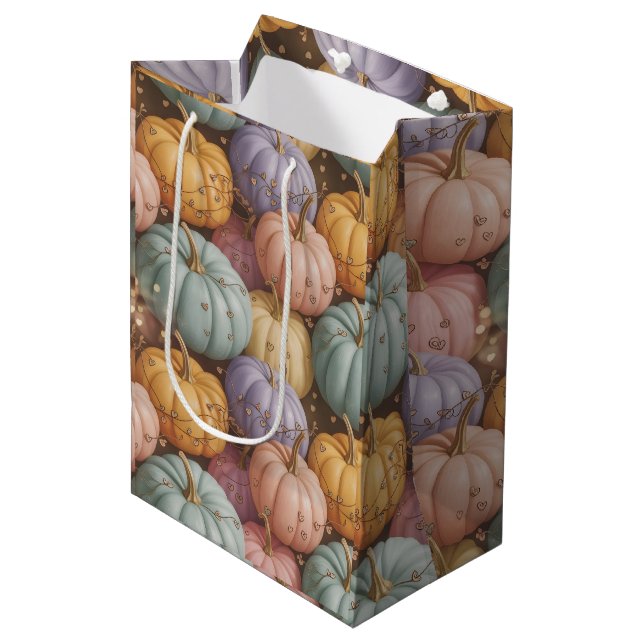 Multicolor Pumpkin Pattern Wrapping Paper Mittlere Geschenktüte (Vorderseite Schrägansicht)