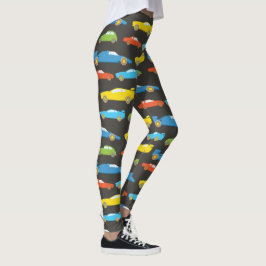 Multicolor Race Cars auf schwarz Leggings