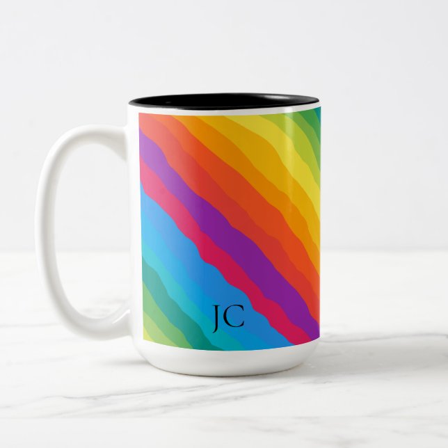 Multicolor Regenbogen Wiggly Stripes Zweifarbige Tasse (Links)