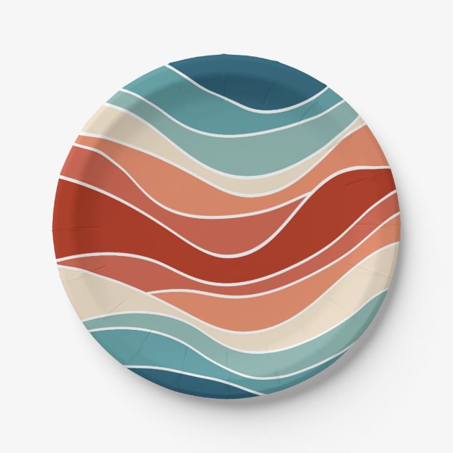 Multicolor-Retrowellen Pappteller (Vorderseite)