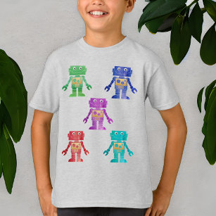 Multicolor-Roboter mit dem Namen des Kindes auf de T-Shirt