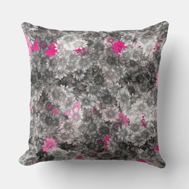Multicolor Rosa und Grau-Blütenkunst Kissen (Vorderseite)