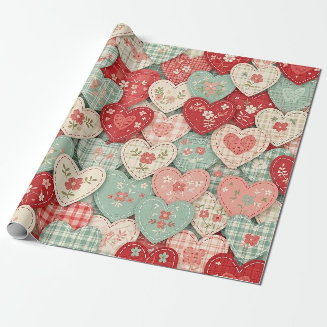 Multicolor-Rustikales-Herz- Quiltblock Geschenkpapier (Ungerollt)
