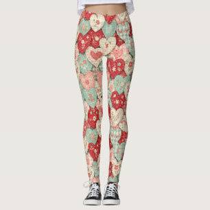 Multicolor-Rustikales-Herz- Quiltblock Leggings