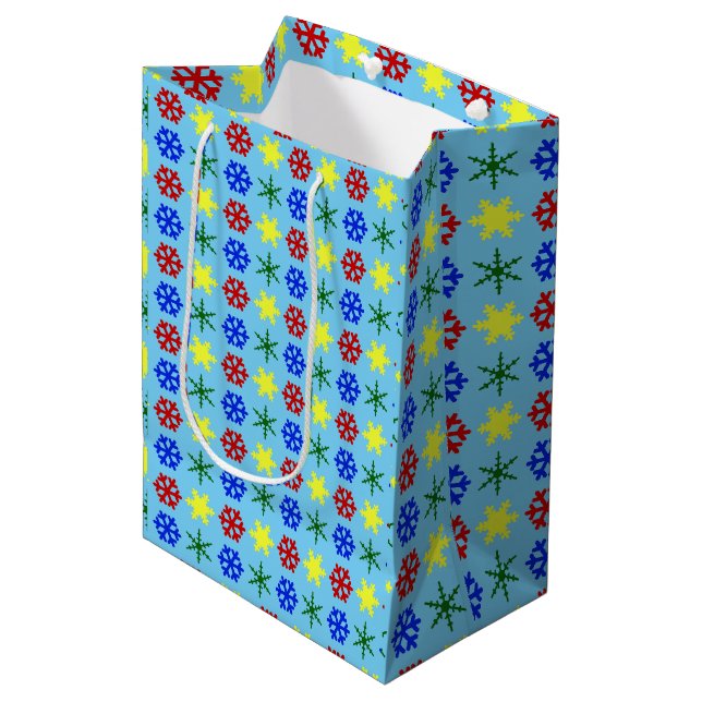 Multicolor-Schneeflocken Mittlere Geschenktüte (Vorderseite Schrägansicht)