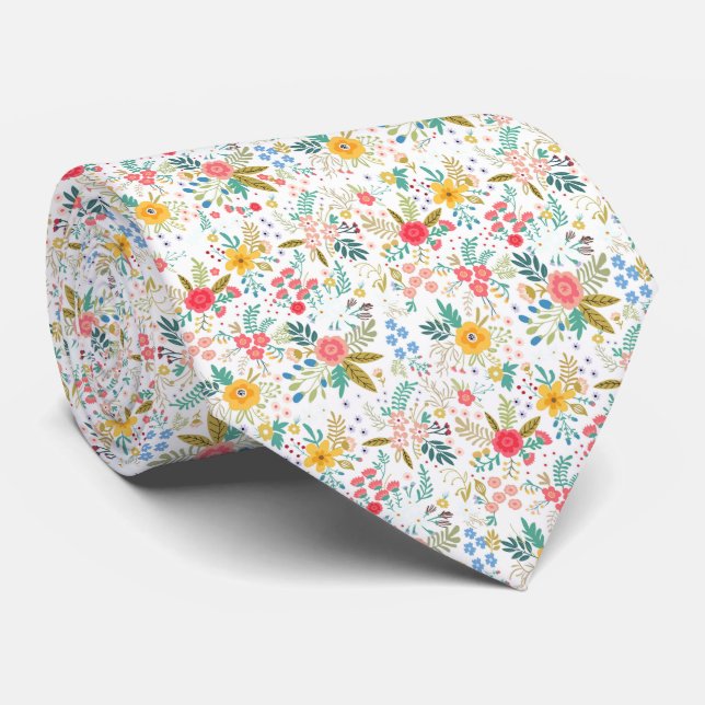 Multicolor spring floral pattern white background krawatte (Gerollt)