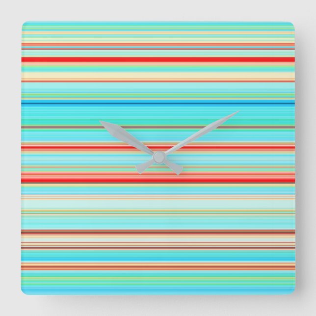 Multicolor-Streifenmuster Quadratische Wanduhr (Vorderseite)