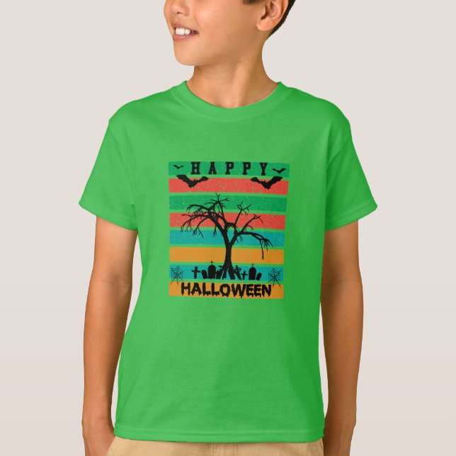 Multicolor Stripe Friedhof mit Fledermäusen und Bä T-Shirt (Vorderseite)