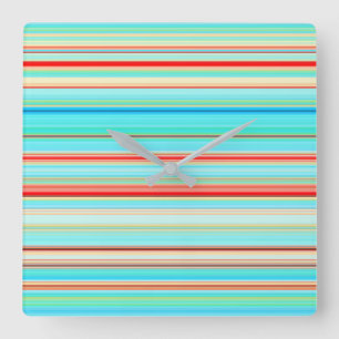 Multicolor Striped Pattern Quadratische Wanduhr
