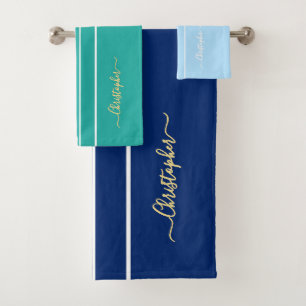 Multicolor Turquoise Bleu Blanc Stripes Monogramme