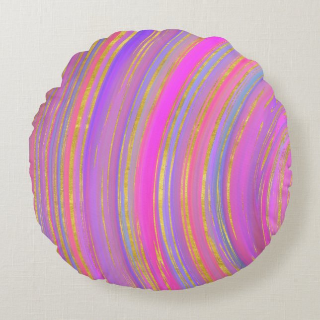 Multicolor und Gold Rundes Kissen (Vorderseite)
