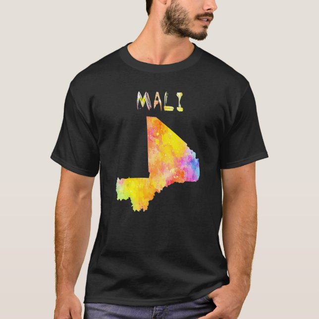 Multicolor Watercolor Mali Karte Digitales Kunstwe T-Shirt (Vorderseite)