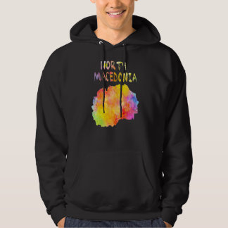 Multicolor Watercolor Nordmakedonien Karte Hoodie