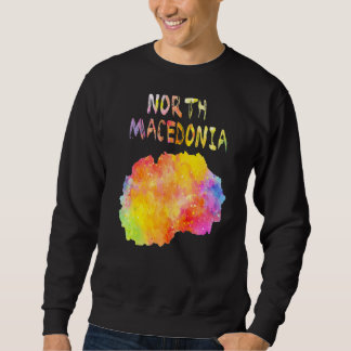 Multicolor Watercolor Nordmakedonien Karte Sweatshirt