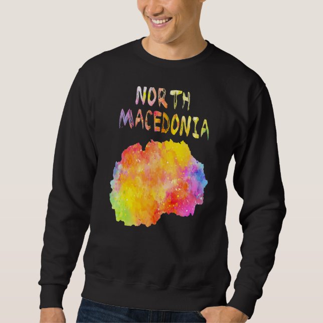 Multicolor Watercolor Nordmakedonien Karte Sweatshirt (Vorderseite)