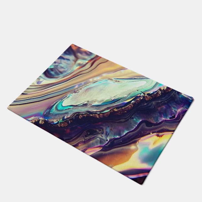 Multicolor wirbelnde Streifen aus glänzendem Felse Fußmatte (Schrägansicht)