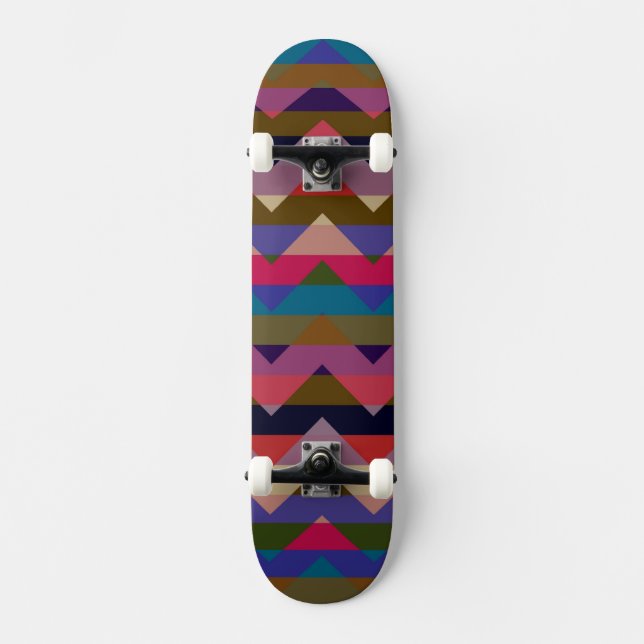 Multicolor Zickzack Zigzag Streifenmuster 9 Skateboard (Vorderseite)