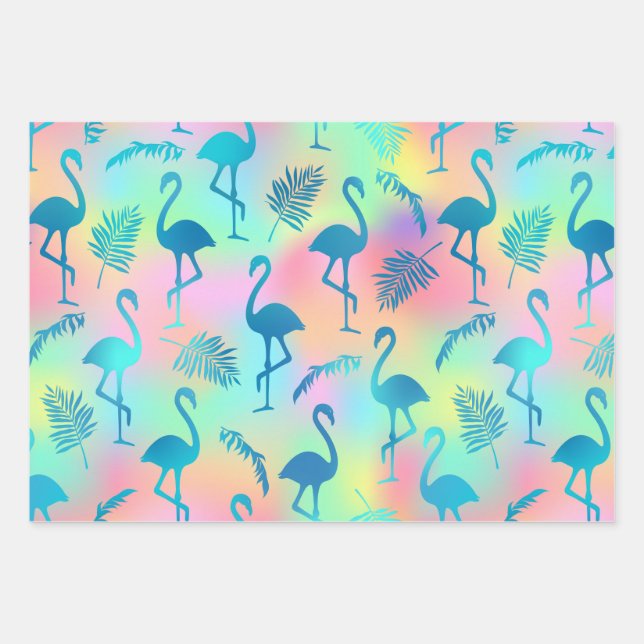 Multicolored Flamingos Geschenkpapier Set (Vorderseite)