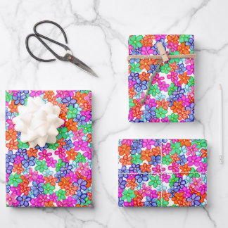 Multicolored Flowers Floral Illustration Pattern Geschenkpapier Set