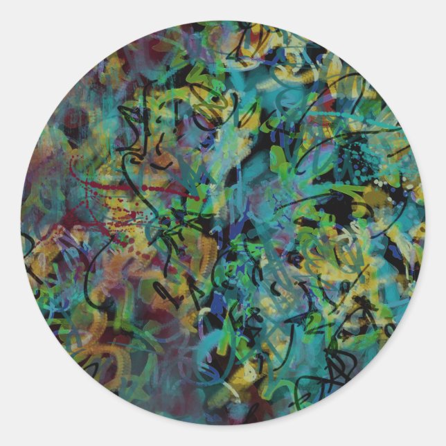 Multicolored Scribbled Abstrakt Art Runder Aufkleber (Vorderseite)