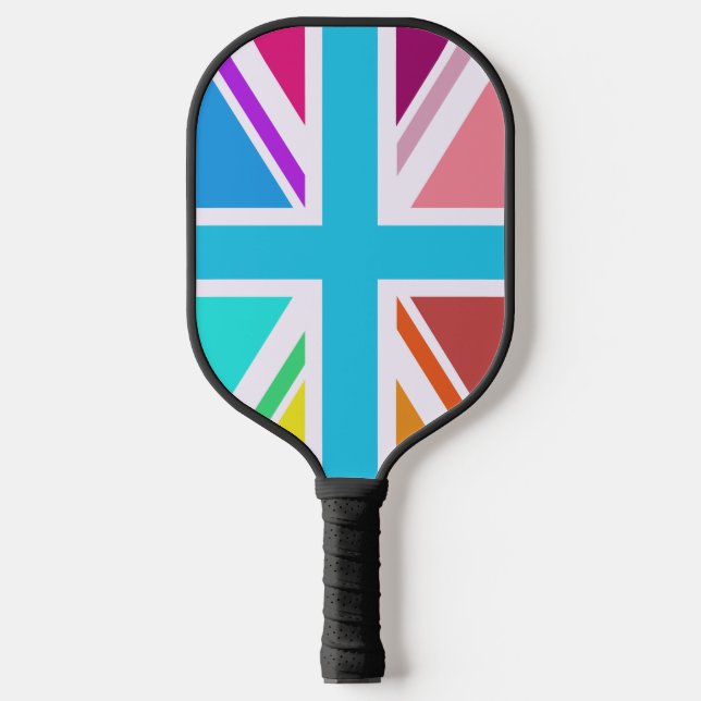 Multicolored Union Jack/Flag Design Pickleball Schläger (Vorderseite)